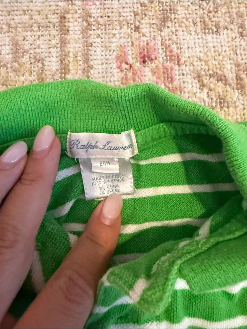 Ralph Lauren Green & White Striped Polo with Blue Pony